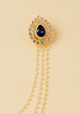 Pearl and Stone Studded Blue Brooch image number 1